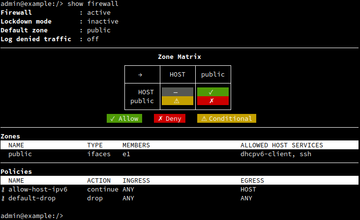 Initial firewall setup with default zone